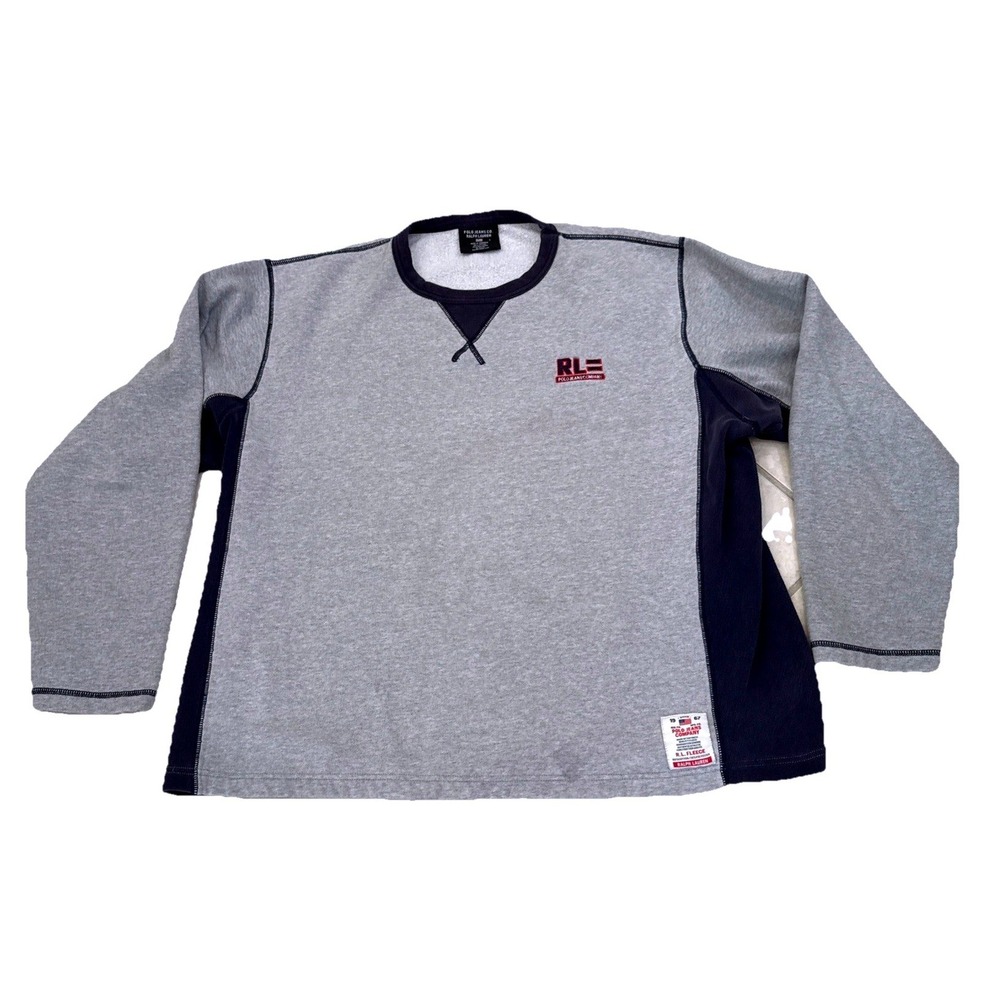 Polo Jeans Co Ralph Lauren Mens Large Grey Navy‎ Blue Fleece Sweatshirt RL Logo